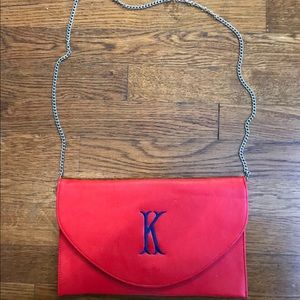 NWOT Red Handbag with Blue Monogrammed K.